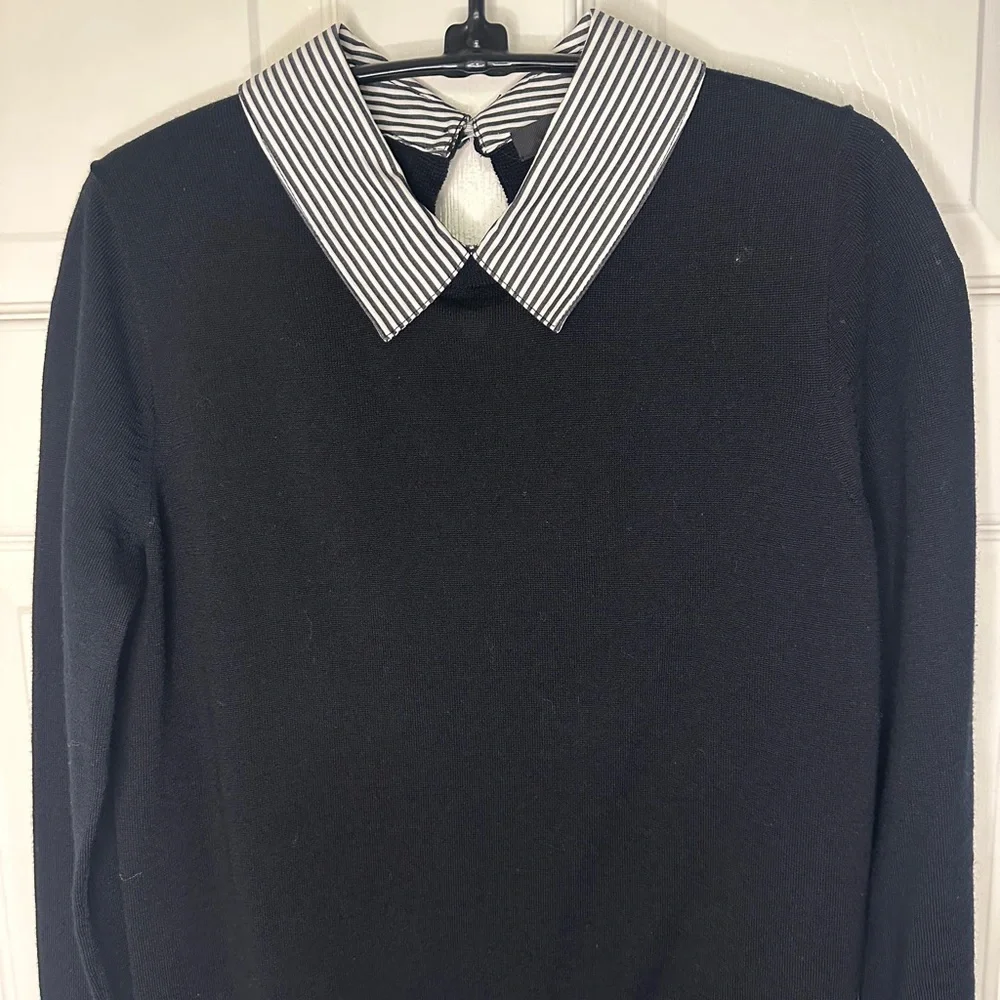 J.Crew Black Sweater with Striped Collar - Size XS
